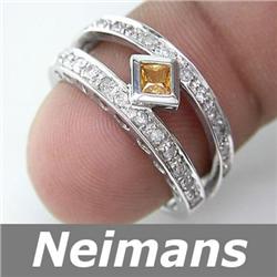 Finest .75 ct Yellow Sapphire & VS Diamond Ring 14kt