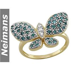 Antique .50 ct Blue & White Diamond Ring 14kt Gold CERT