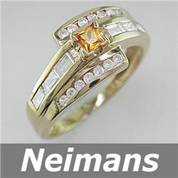 Antique Deco .75 ct Yellow Sapphire & VS Diamond Ring