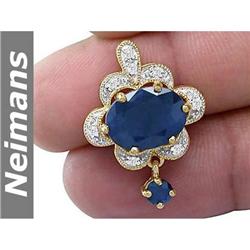 Vintage Gem 6.75 ct Sapphire & Diamond Pendant 14k Gold