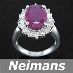 USGL Certified 6.50 ct Ruby & VS Diamond Ring 14kt Gold