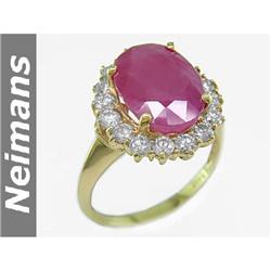 Gem Certified 8.25 ct Ruby & VS Diamond Ring 14kt Gold