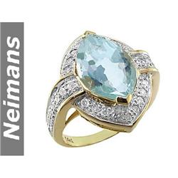Antique 6.00 ct Aquamarine & VS Diamond Ring 14kt Gold