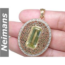 Certified 14.00 ct Quartz & Diamond Pendant 14kt Gold