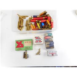 ASSORTED AMMO, BRASS CASES, PRIMERS, RELOADED AMMO, SHOT SHELLS