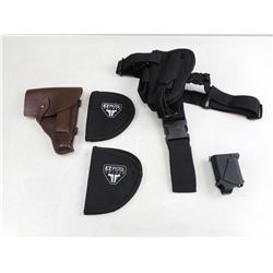 ASSORTED HOLSTERS + SPEED LOADER