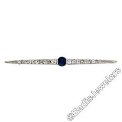 Art Deco 18kt White Gold 2.05 ctw Sapphire and Diamond Bar Pin Brooch