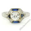 Image 1 : Antique Art Deco 18kt White Gold 0.65 ctw European Diamond and Sapphire Ring