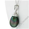 Image 4 : 18kt White Gold Tahitian Black Pearl and 0.60 ctw Diamond Pendant Necklace