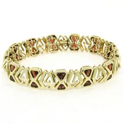 Vintage 14kt Yellow Gold 3.12 ctw Trillion Garnet Wide Tennis Bracelet