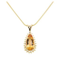 6.00 ctw Imperial Topaz And Diamond Pendant & Chain - 18KT Yellow Gold
