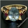 Image 6 : Retro 14kt Yellow Gold 2.18 ctw Aquamarine Solitaire and Synthetic Ruby Ring