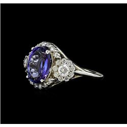 3.77 ctw Tanzanite and Diamond Ring - 14KT White Gold