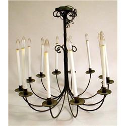 A BLACK PAINTED METAL TWELVE LIGHT CHAN