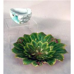 A CHELSEA POLYCHROME DECORATED LEAF FOR