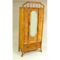 A VICTORIAN BAMBOO AND RATTAN MIRRORED 