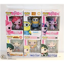 LOT OF 6 ASSORTED FUNKO POPS; VARIETY PACK