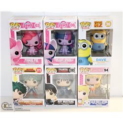 LOT OF 6 ASSORTED FUNKO POPS;  VARIETY PACK