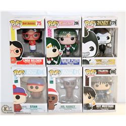 LOT OF 6 ASSORTED FUNKO POPS;  VARIETY  PACK