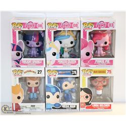 LOT OF 6 ASSORTED FUNKO POPS;  VARIETY  PACK