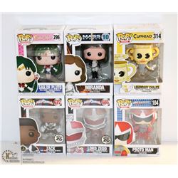LOT OF 6 ASSORTED FUNKO POPS;  VARIETY  PACK