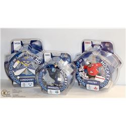 3PK ASSORTED WORLD CUP HOCKEY FIGURINES;