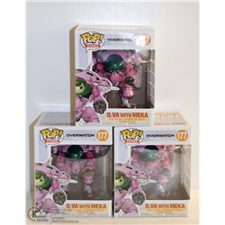 3PK OF OVERWATCH FUNKO POPS; D.VA WITH MEKA