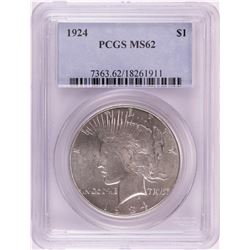 1924 $1 Peace Silver Dollar Coin PCGS MS62
