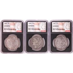 Lot of 1885, 1886-O, & 1887 $1 Morgan Silver Dollar Coins NGC Genuine