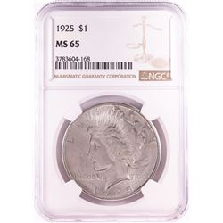 1925 $1 Peace Silver Dollar Coin NGC MS65