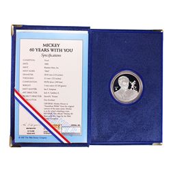 1988 Rarities Mint Disney Mickey "Mickey and Walt" 1oz. Fine Silver Round w/Box & COA
