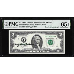 1995 $2 Federal Reserve Star Note PMG Gem Uncirculated 65EPQ Courtesy Autograph