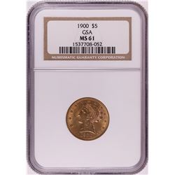 1900 $5 Liberty Head Half Eagle Gold Coin NGC MS61 GSA Hoard