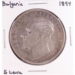 1894 Bulgaria 5 Leva Silver Coin