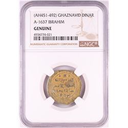 AH451-492 Ghaznavid Dinar A-1637 Ibrahim Gold Coin NGC Genuine