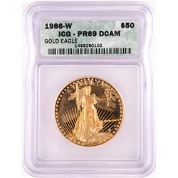 1986-W Proof $50 American Gold Eagle Gold Coin ICG PR69DCAM