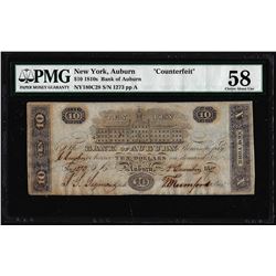 1810's $10 Bank of Auburn NY  Counterfeit  Obsolete Note PMG Ch. About Uncirculated 58