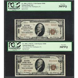 1929 $10 Ty.1/2 Citizens NB Washington, PA CH# 3383 National Currency Notes PCGS VF30PPQ