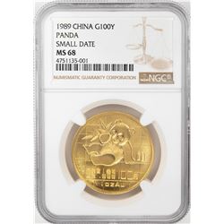 1989 Small Date China 100 Yuan Panda Gold Coin NGC MS68