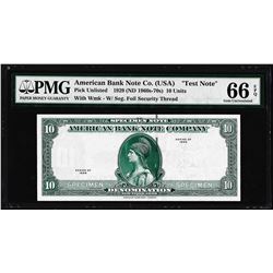 1929 10 Unit American Bank Note Co. "Test Note" PMG Gem Uncirculated 66EPQ