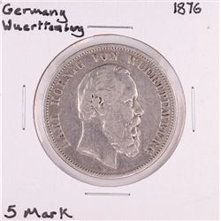 1876 Germany Wuerttemberg 5 Mark Silver Coin