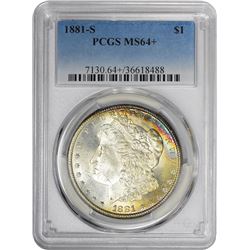 1881-S $1 Morgan Silver Dollar Coin PCGS MS64 Amazing Toning