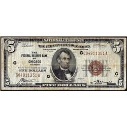 1929 $5 Federal Reserve Bank Note Chicago