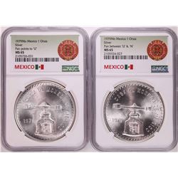 Lot of (2) 1979Mo Mexico 1 Onza Silver Coins NGC MS65