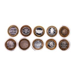 Mixed Lot of (10) .999 Silver Casino $10 Limited Edition Gaming Tokens