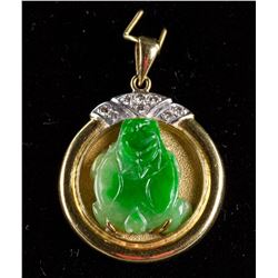 18k Yellow Gold Green Jadeite and Diamond Pendant