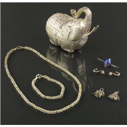 6 Pcs of Thai Silver Filigree Jewellery Set & Box
