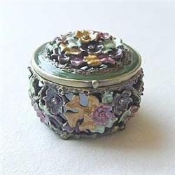 FLOWERS JEWELRY BOX GOLD SWAROVSKI CRYSTALS GREEN