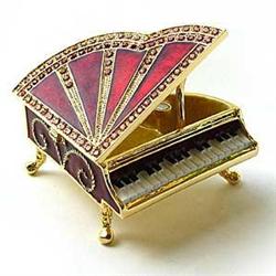 RED! PIANO JEWELRY BOX 24K GOLD SWAROVSKI CRYSTAL
