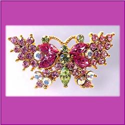 TINY BUTTERFLY PIN BROOCH GOLD SWAROVSKI CRYSTALS